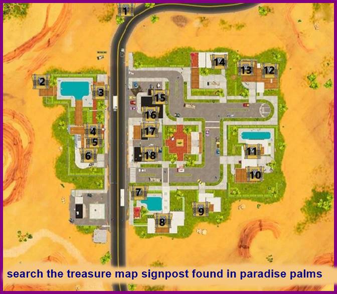 search the treasure map signpost found in paradise palms